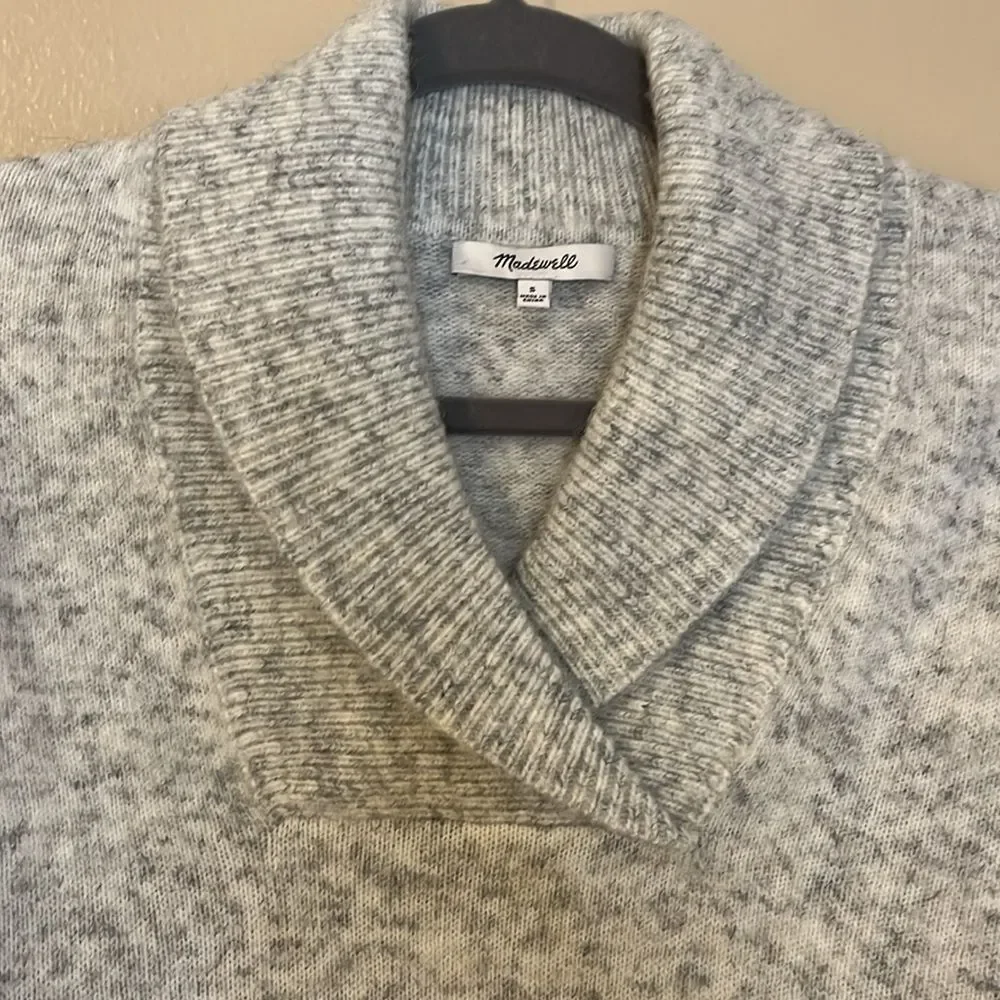 Madewell Vinson Shawl Collar Sweater Heather Grey Drop Shoulder Small